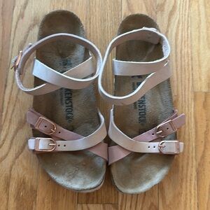 Birkenstock sz eu38 or US 7.5 leather light pink wrap strap good pre owned cond